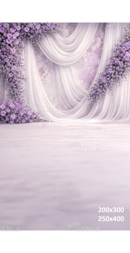 Tło fotograficzne „Lawendowe kwiaty i biała draperia” | 3785